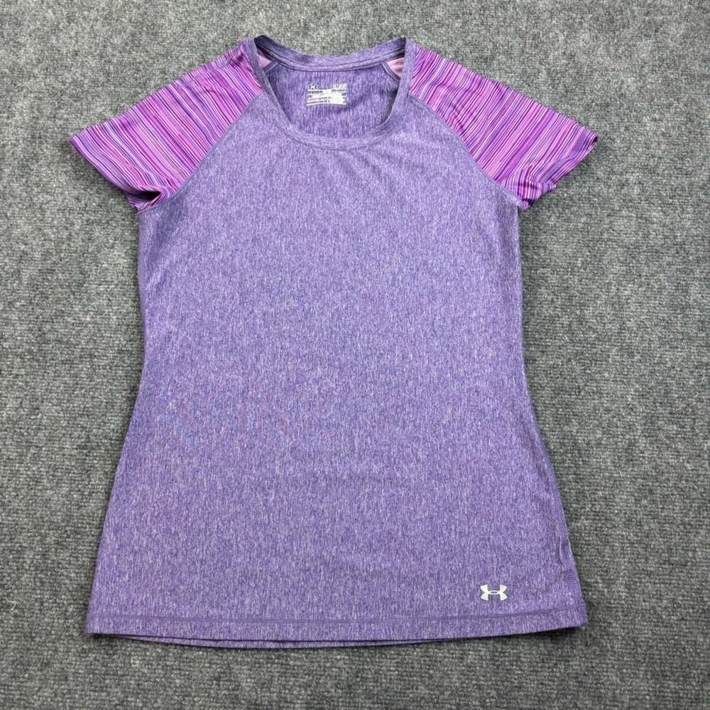 UNDER ARMOUR Women’s Heathered Purple Short Sleeve Fitted Heat Gear shirt Small